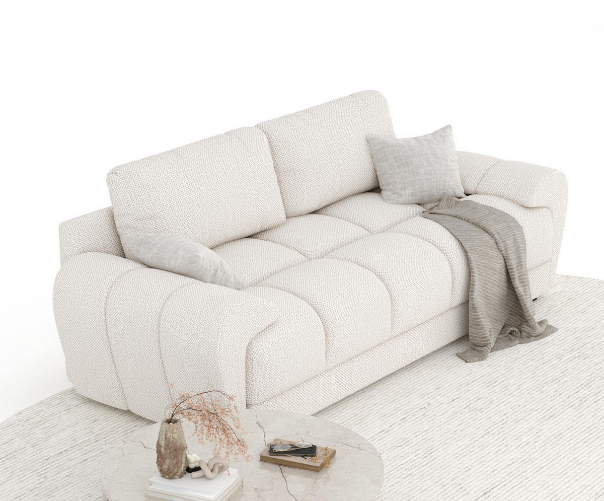 3-SITZER SOFA Peebles Creme Chenille-Stoff - Creme/Schwarz, Holz/Holzwerkstoff (244/90/101cm) - Maison de Reve