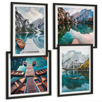 BILDER SET 4er Set - 50x50 cm & 40x60 cm Schwarzer Rahmen - See, Brücken, Berge - Schwarz, Kunststoff (50/50cm) - TULUP