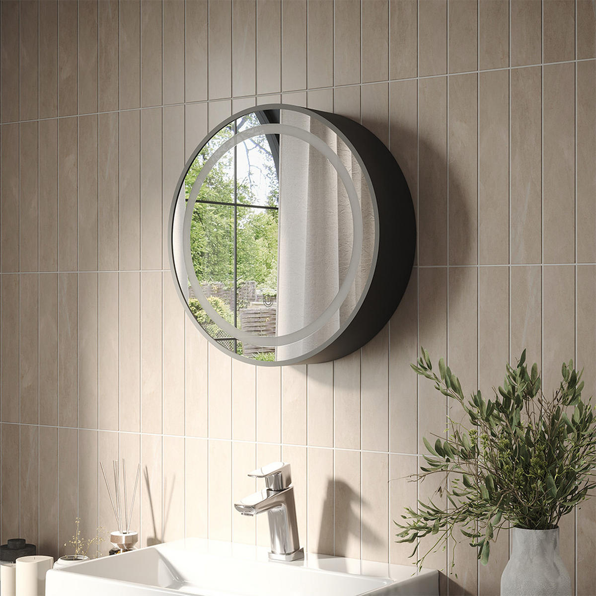 KOUPELNOVÁ ZRCADLOVÁ SKŘÍŇKA Silva Černá 50 x 50 cm s 5 úložnými prostory - černá, sklo (50/50/13cm) - Vicco