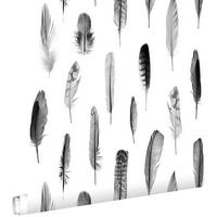 TAPETE Federn 53 cm x 10.05 m - Schwarz, Papier (53/1000cm) - ESTAhome