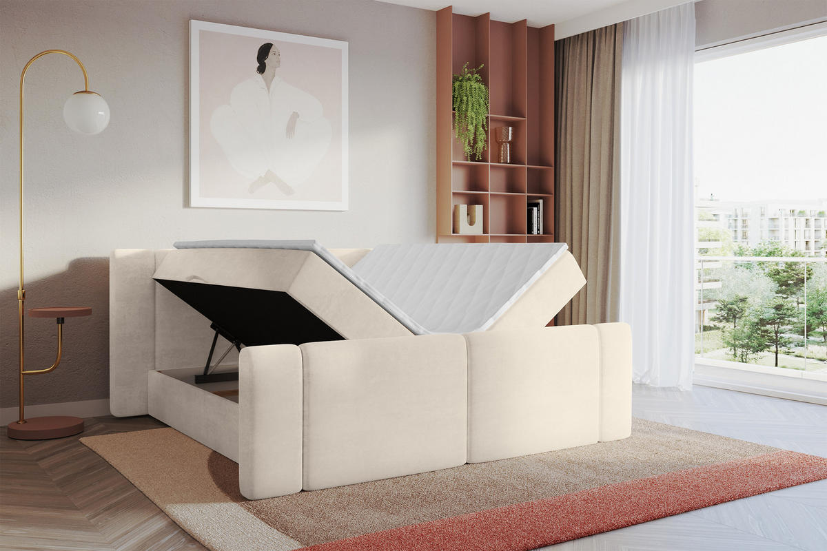 BOXBETT mit Matratze H3 - EVON Zanozek - 120x200 cm Beige - Champagner, Holzwerkstoff (120/200cm) - ALTDECOR