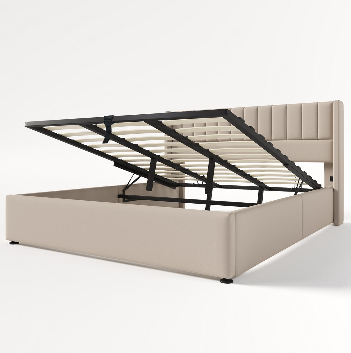 POLSTERBETT mit Bettkasten 180x200 cm Leinen Beige - Beige, Metall (180/200cm) - Meubliv