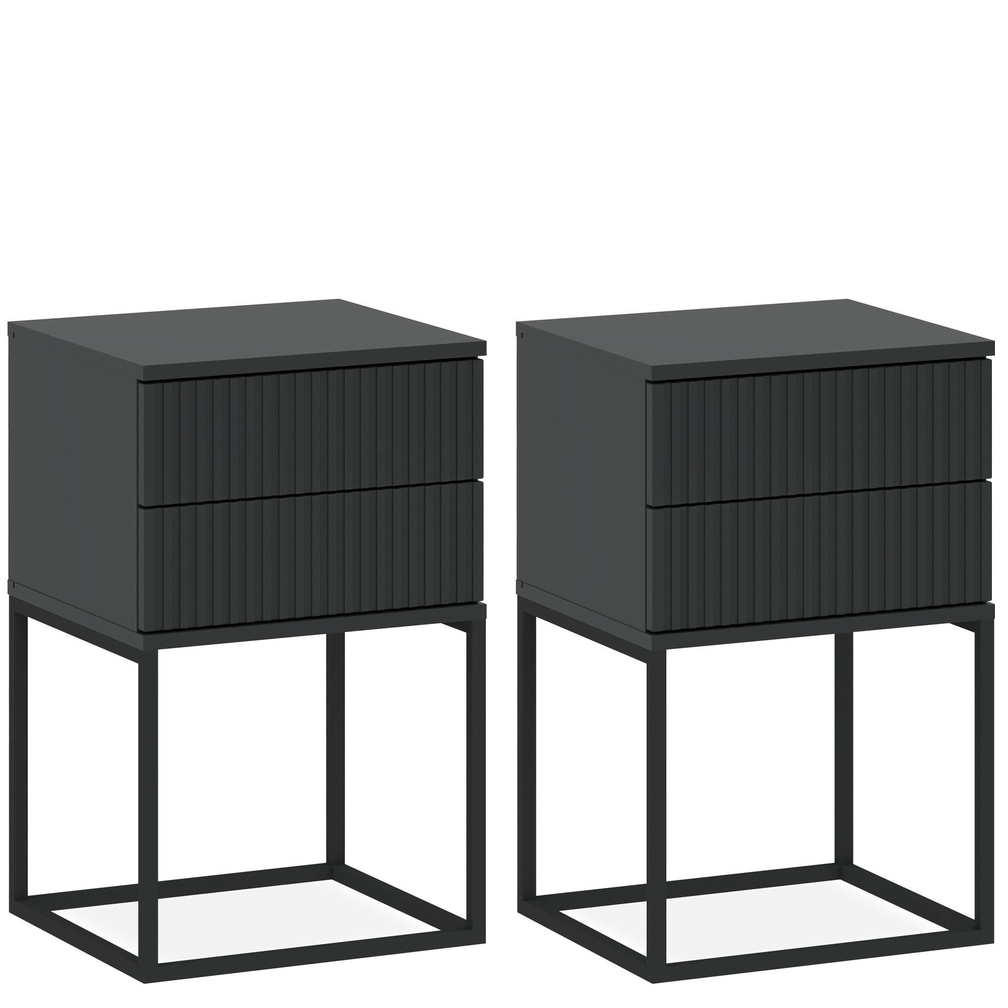 NACHTTISCH RECTUS 2-er Set - Anthrazit/Schwarz, Holzwerkstoff (40/65/39cm) - KONSIMO®