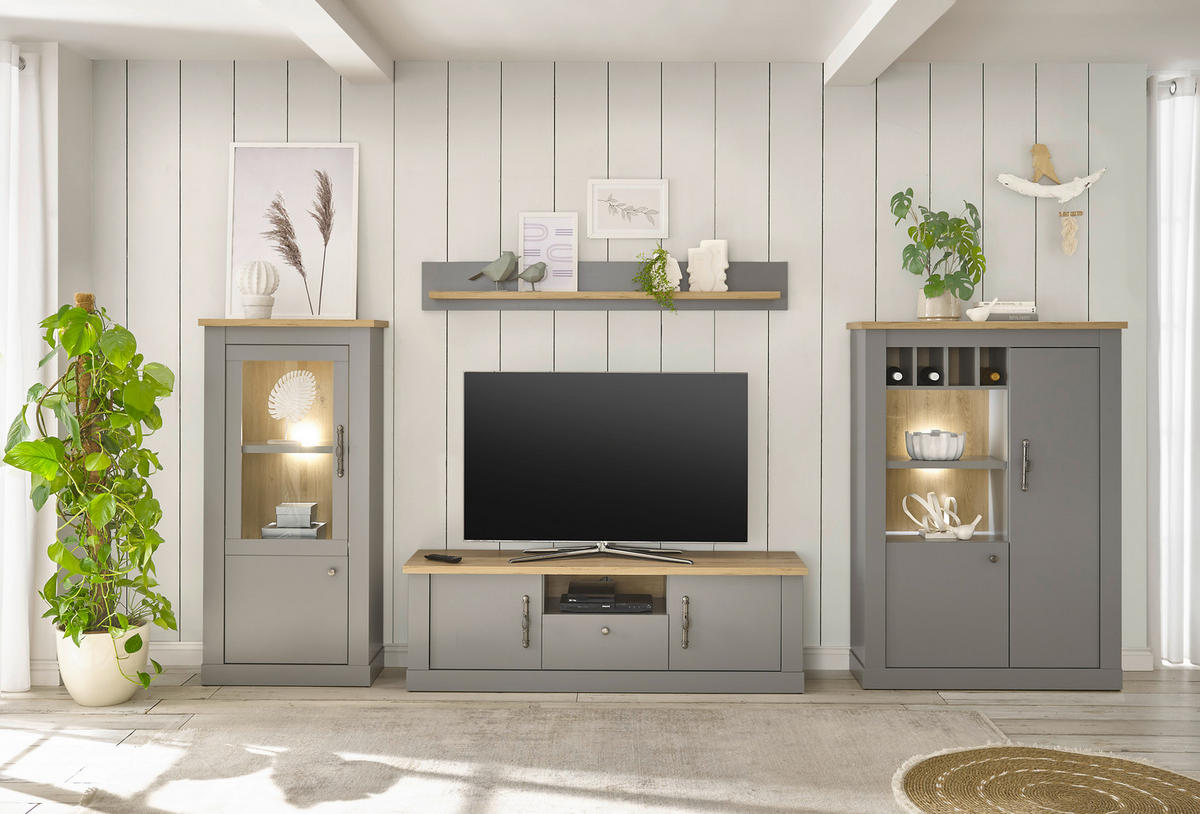 TV-LOWBOARD C14 Light Gray & Artisan Eiche 155/48/44 cm Landhaus - Grau, Holzwerkstoff (155/48/44cm) - Livojo