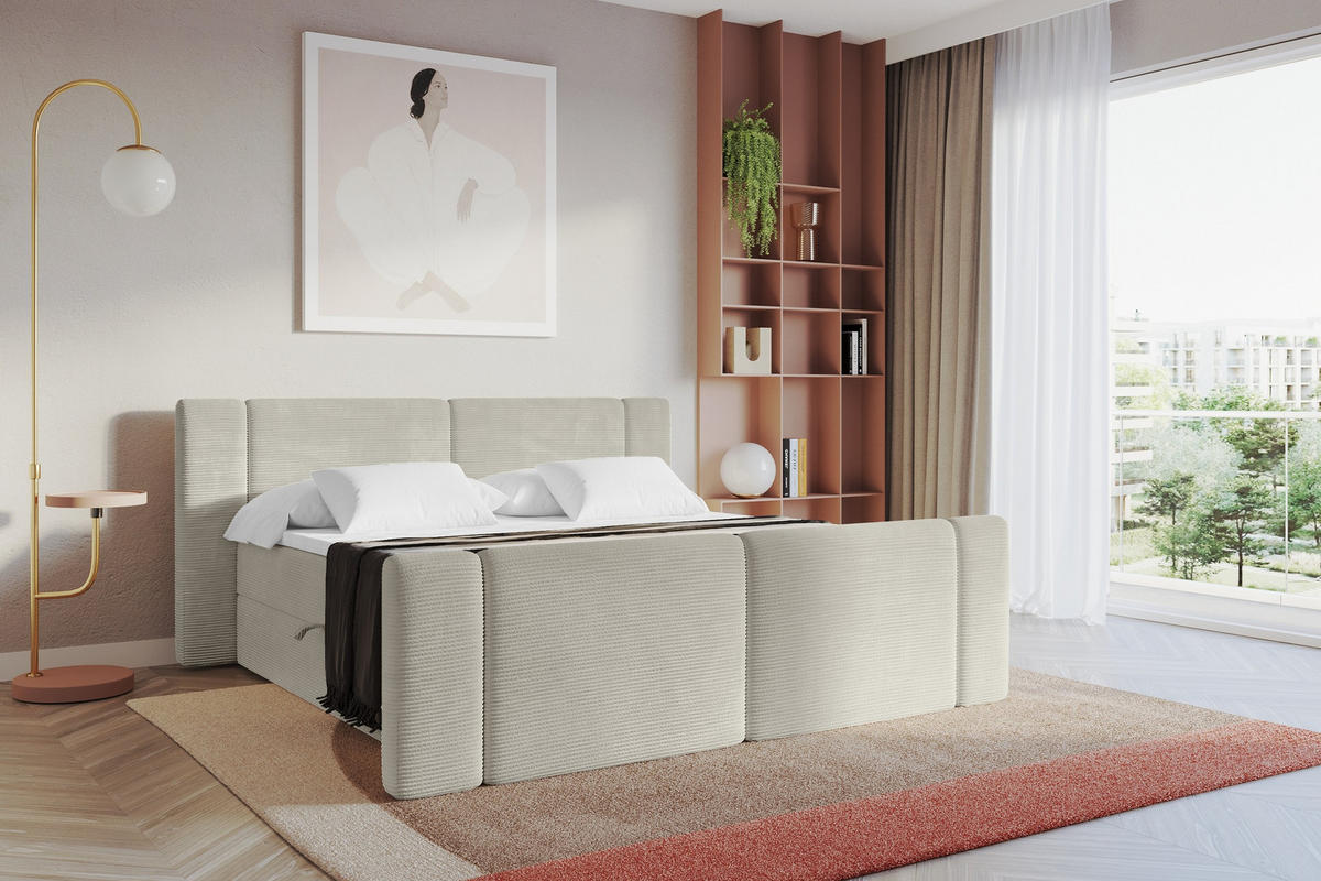 BOXBETT mit Matratze H3 - EVON Zanozek - 120x200 cm Creme - Creme, Holzwerkstoff (120/200cm) - ALTDECOR