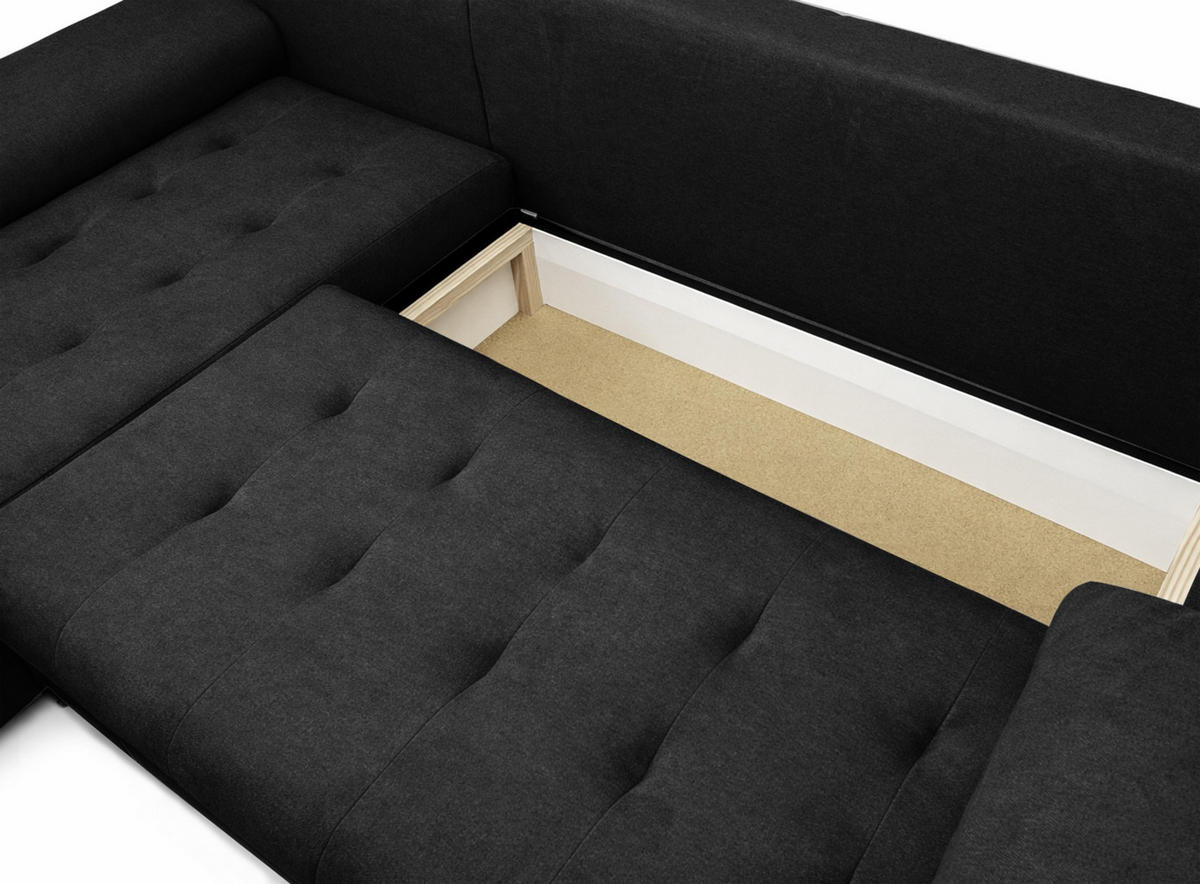 ECKSOFA L Form Manisa Schwarz 234/145/83 cm Links mit Schlaffunktion - Silberfarben/Schwarz, Kunststoff/Textil (145/234cm) - AX Living