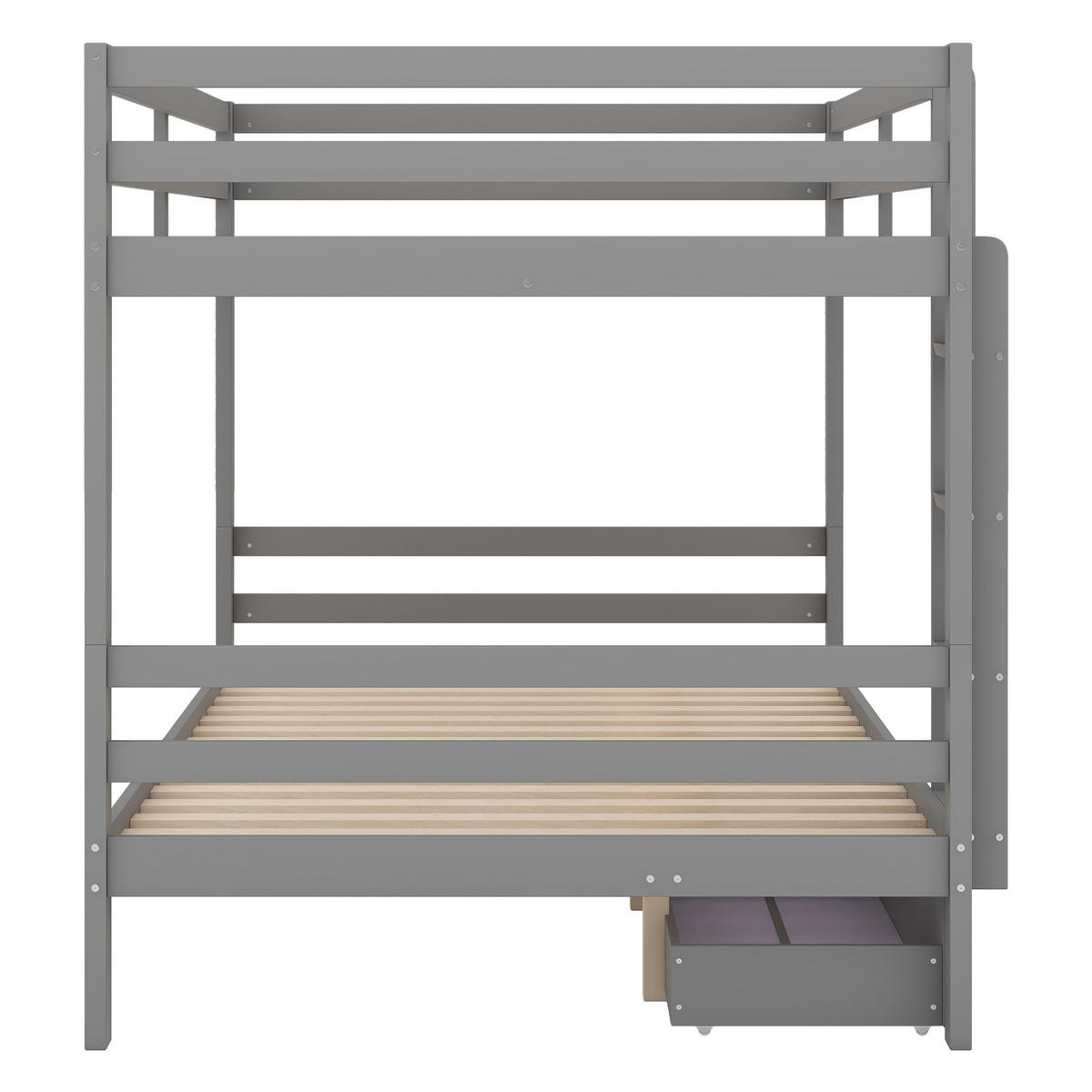 ETAGENBETT 140/200 cm grau mit Schubladen und hohem Geländer - Grau, Holz (140/200cm) - OKWISH