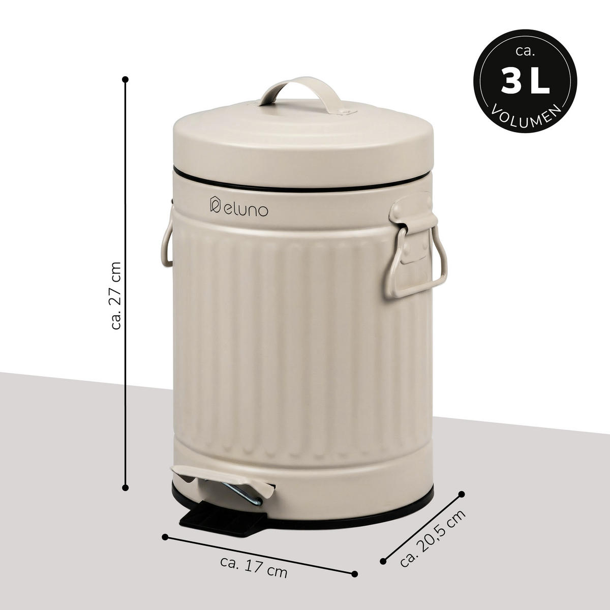 KOSMETIKEIMER VINTAGE, 3 Liter, Metall, beige - Beige, Metall (17/27/20.5cm) - eluno