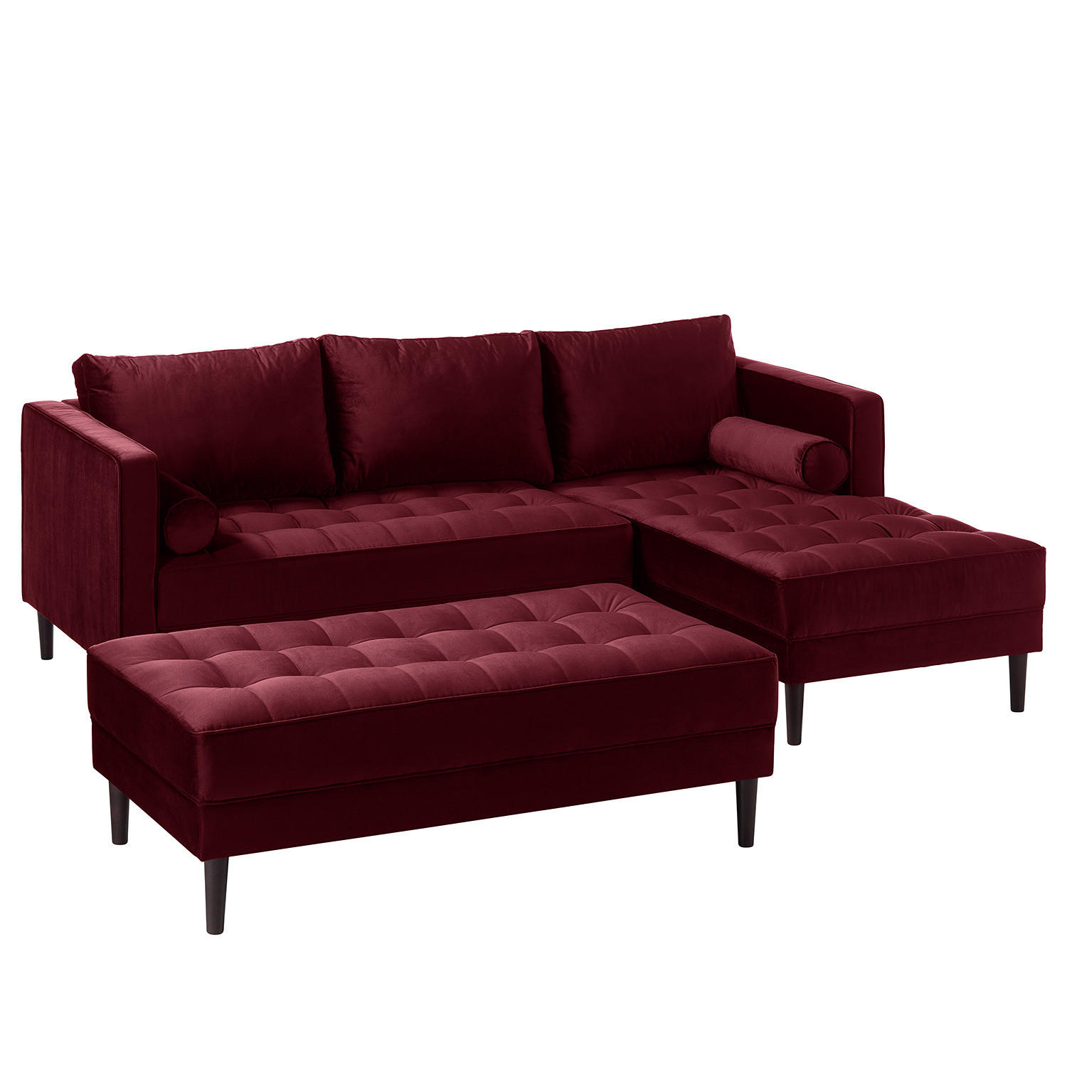 ECKSOFA - Samt - Dunkelbraun/Weinrot, Birkenholz/Textil (201/155cm) - home24