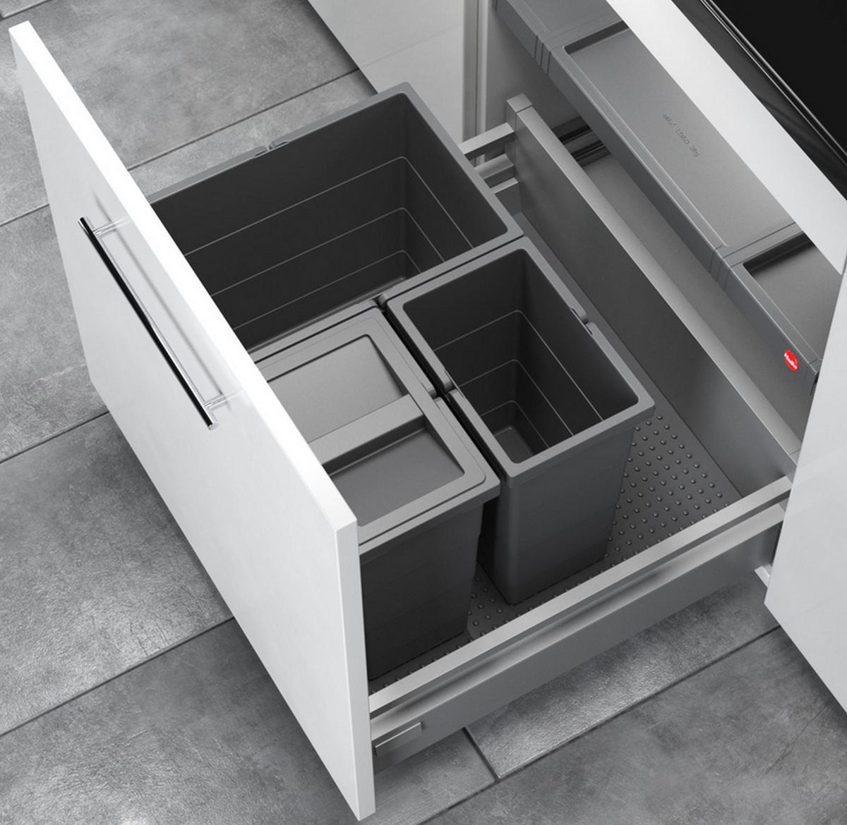 HAILO Allegro System 1x 18 und 2x 8 Liter Mülleimer Küche Einbau 60cm Schublade - Grau, Kunststoff (47.6/34.5/47.3cm) - Hailo