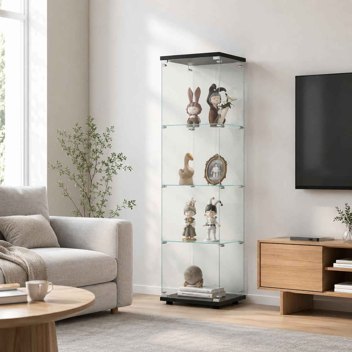 SAMMLERVITRINE 4 Ebenen Glas Schrank Stabil Für Figuren Wein Bücher - Schwarz, Glas (14.37/64.56/16.73cm) - SHOPENTRA