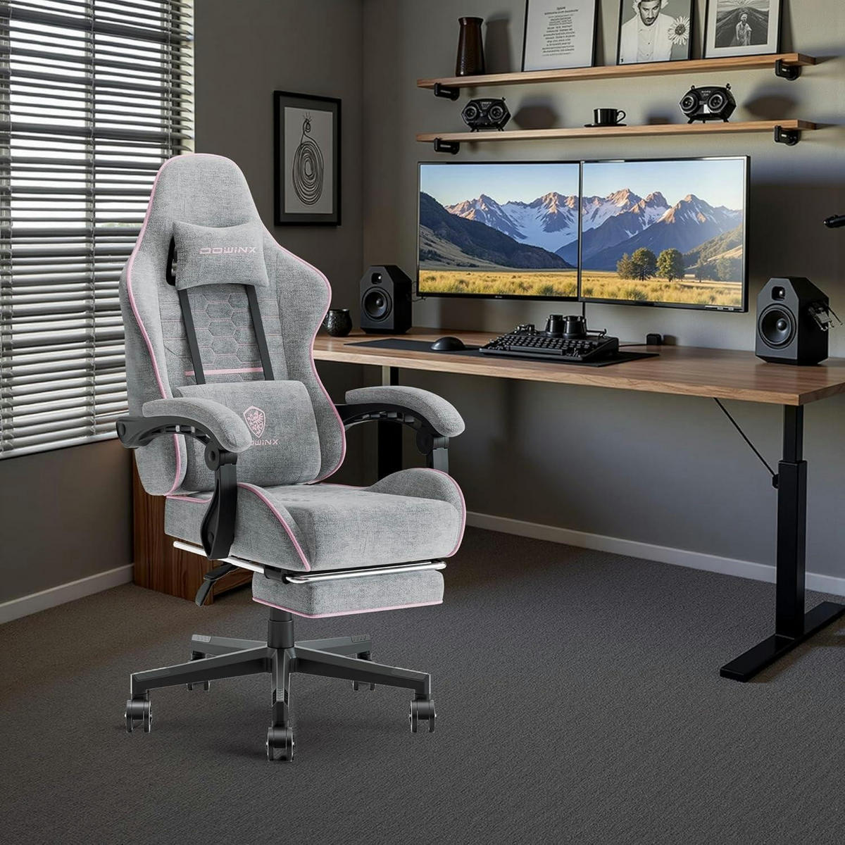 GAMING Stuhl mit Fußstütze Grau und Pink - Multicolor, Textil (60/136/57cm)