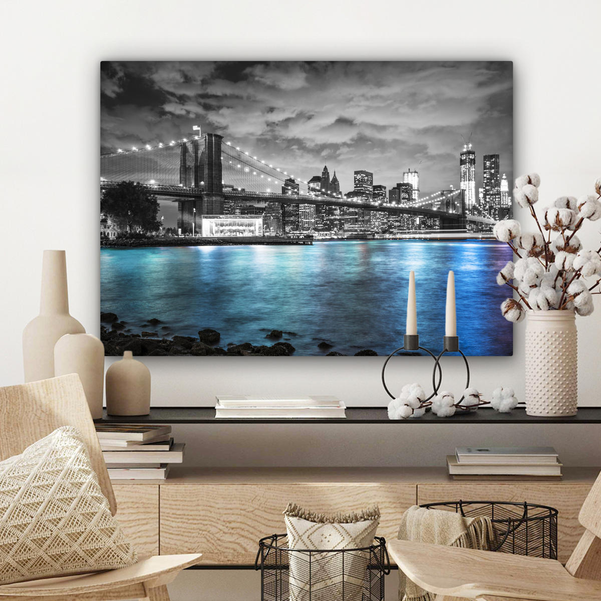 LEINWANDBILD New York - Skyline - Stadt - Blau Wandbilder 80x60 cm - Blaugrau, Textil (80/60cm) - MuchoWow