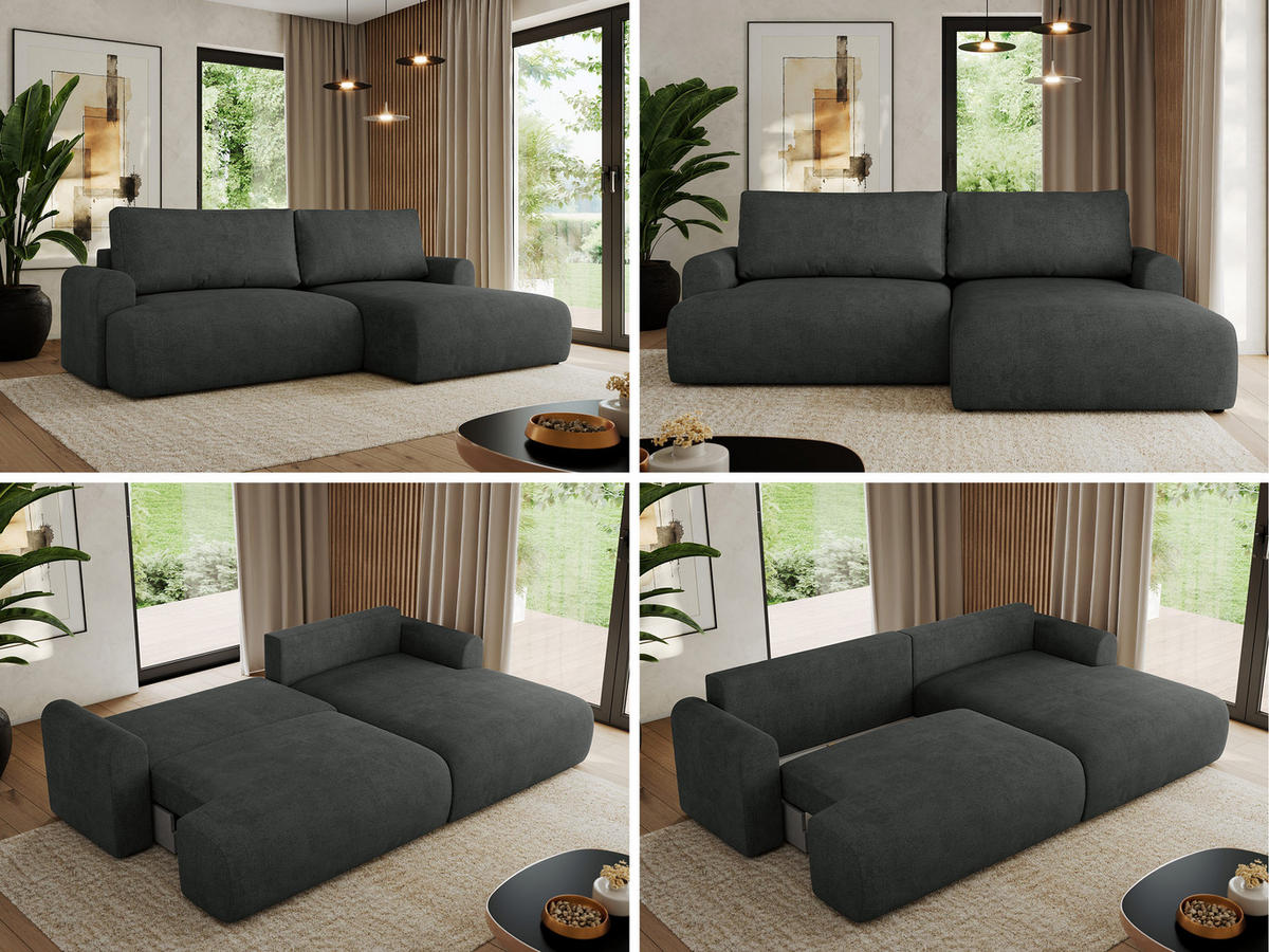 ECKSCHLAFSOFA TONO L Dunkelgrau Struktur - rechts - Dunkelgrau/Schwarz, Kunststoff/Textil (150/260cm) - MKS