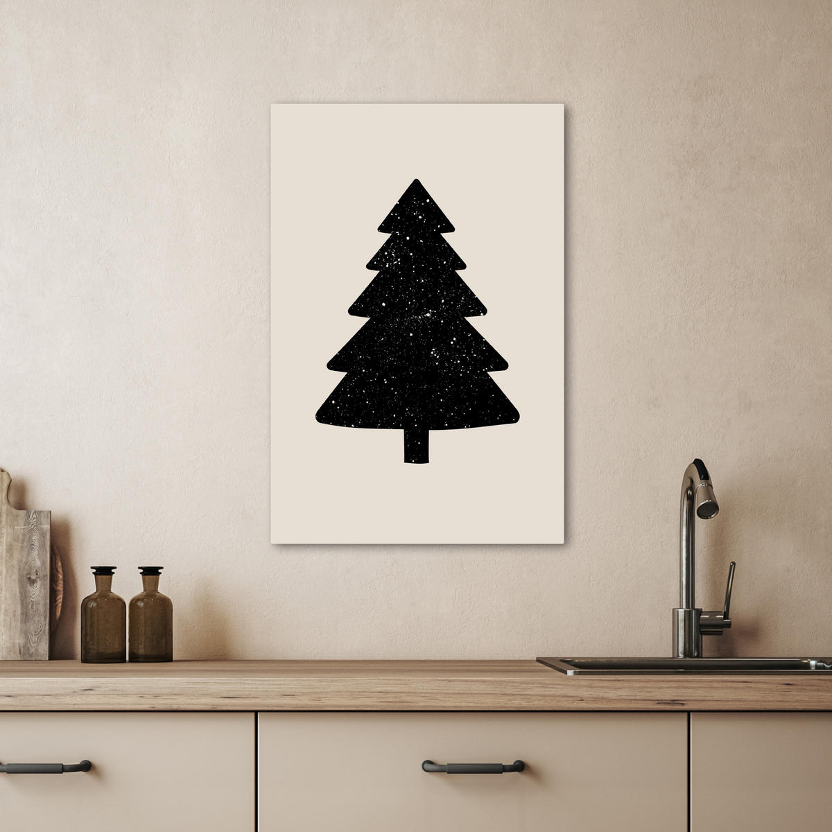 LEINWANDBILD Weihnachtsbaum - Schwarz - Urlaub - Beige 40x60 cm - Schwarz, Textil (40/60cm) - MuchoWow