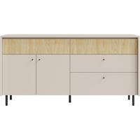 KOMMODE Monako mit 4 Schubalden und 2 Türen, Beige Sand - Eichefarben/Beige, Holzwerkstoff/Metall (163/84/42cm) - Beautysofa
