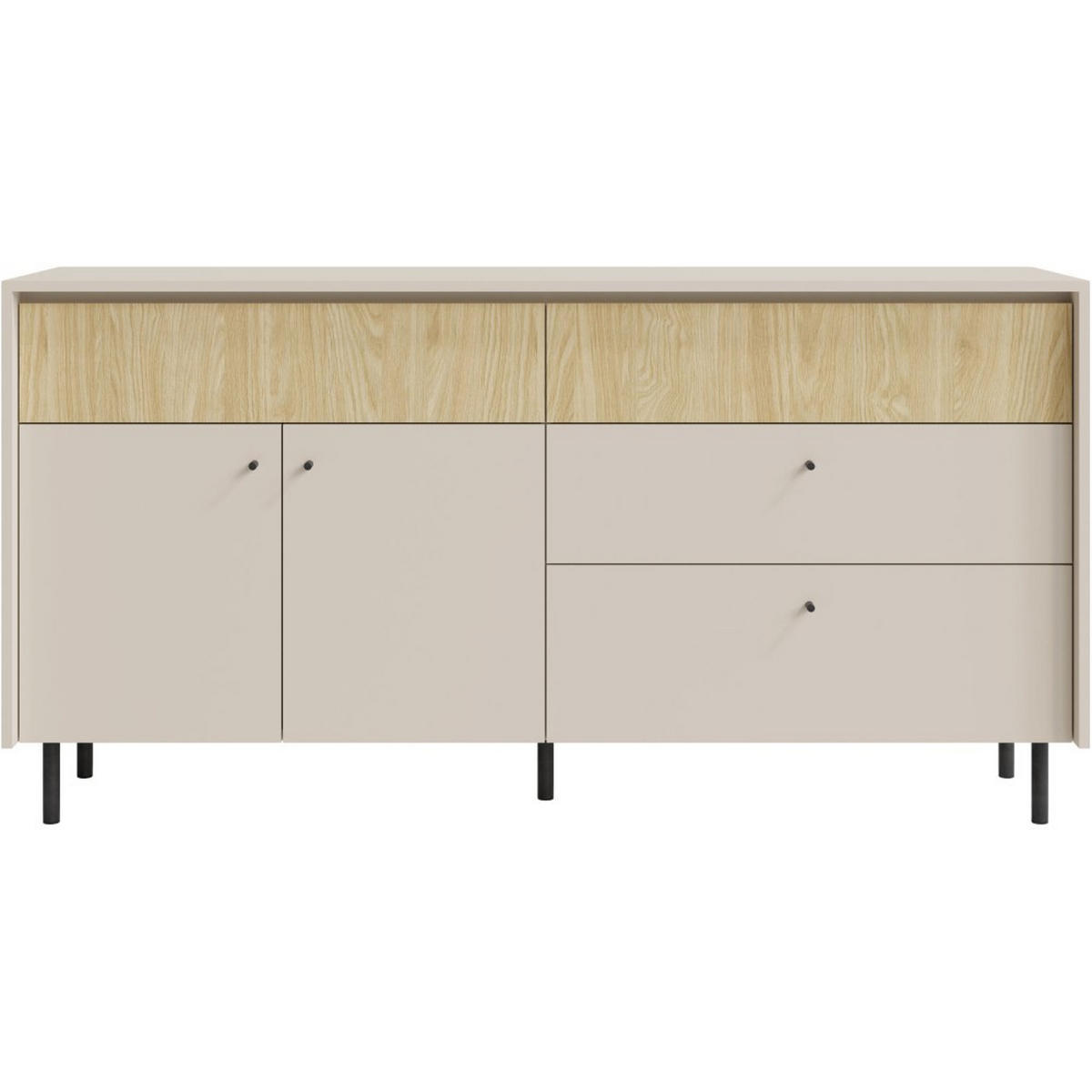 KOMMODE Monako mit 4 Schubalden und 2 Türen, Beige Sand - Eichefarben/Beige, Holzwerkstoff/Metall (163/84/42cm) - Beautysofa