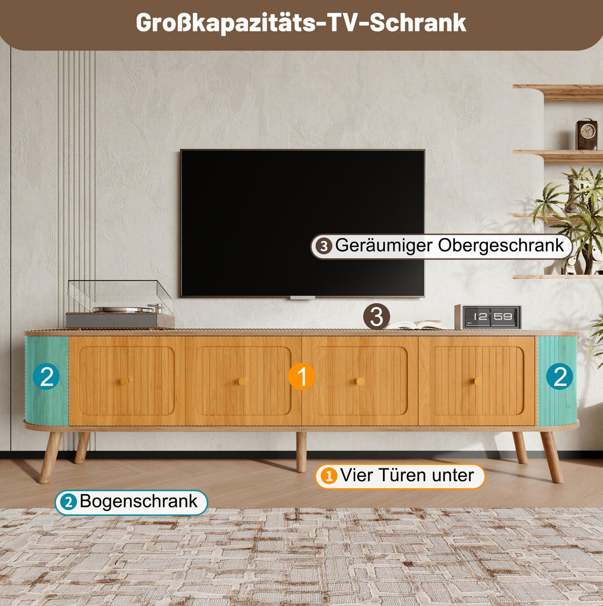 TV-SCHRANK 180/38/47 cm Eiche aus MDF mit Klapptüren - Braun, Holzwerkstoff (180/47/38cm) - OKWISH