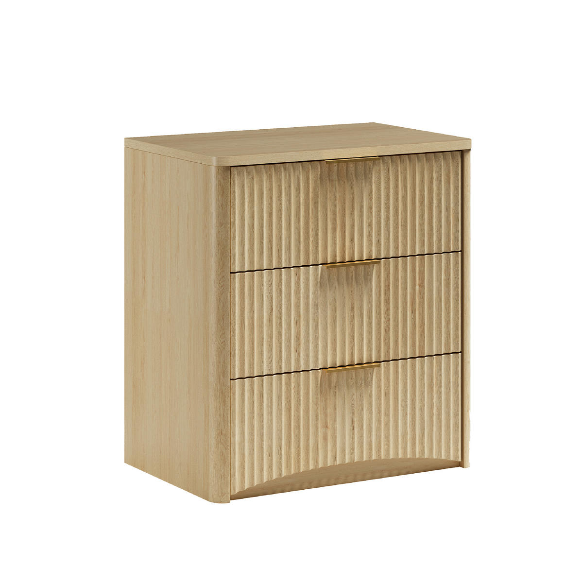 NACHTTISCH aus MDF 38x58x64 cm Eiche mit 3 Schubladen, Rillenfront und gedämpften Metallschienen - Nussbaumfarben, Holzwerkstoff (58/64/38cm) - Modfu
