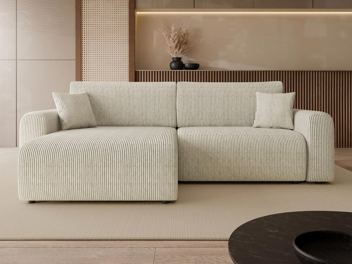 ECKSOFA Floryn L Cord - Schwarz/Naturfarben, Holz/Kunststoff (245/145cm) - MIRJAN24