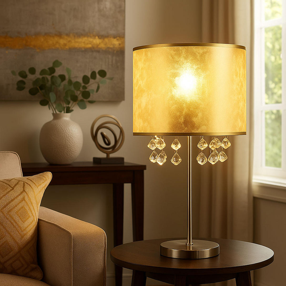 LED TISCHLEUCHTE Kristall Gold Metall - Goldfarben, Metall (32/32/56cm) - Globo Lighting