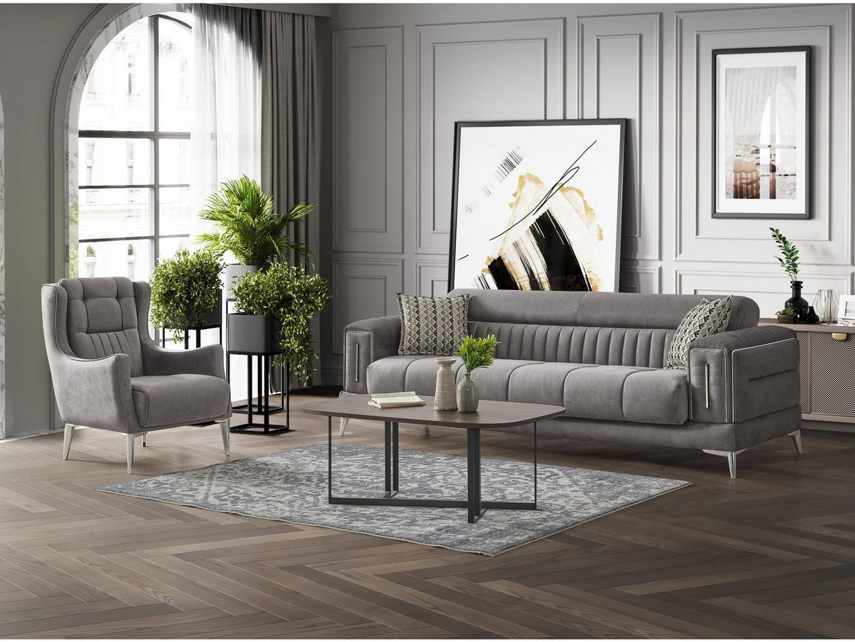 SITZGARNITUR Arica, Grau Stellvariante 3+3+1 - Grau, Holzwerkstoff/Kunststoff (240/80/95cm)