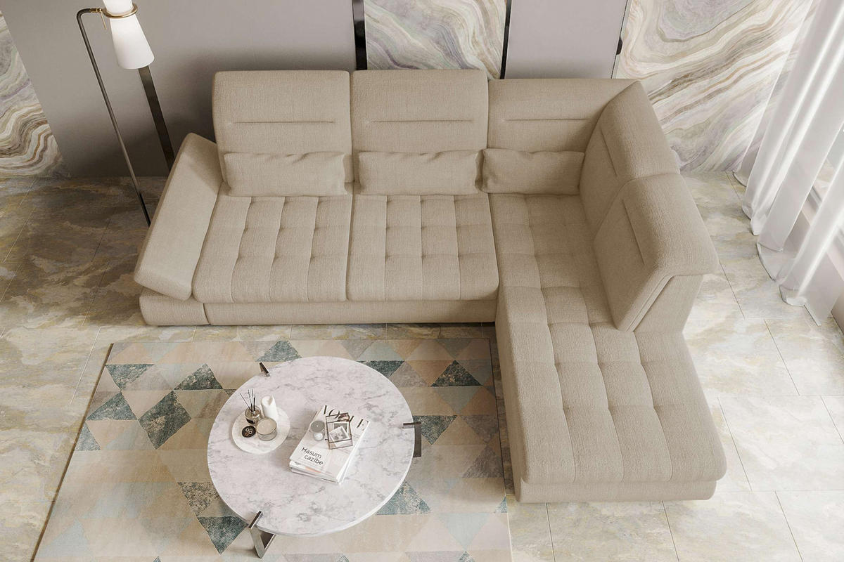ECKSOFA Toscana Velours inkl. Schlaffunktion - Creme, Textil (279/227cm) - 99rooms