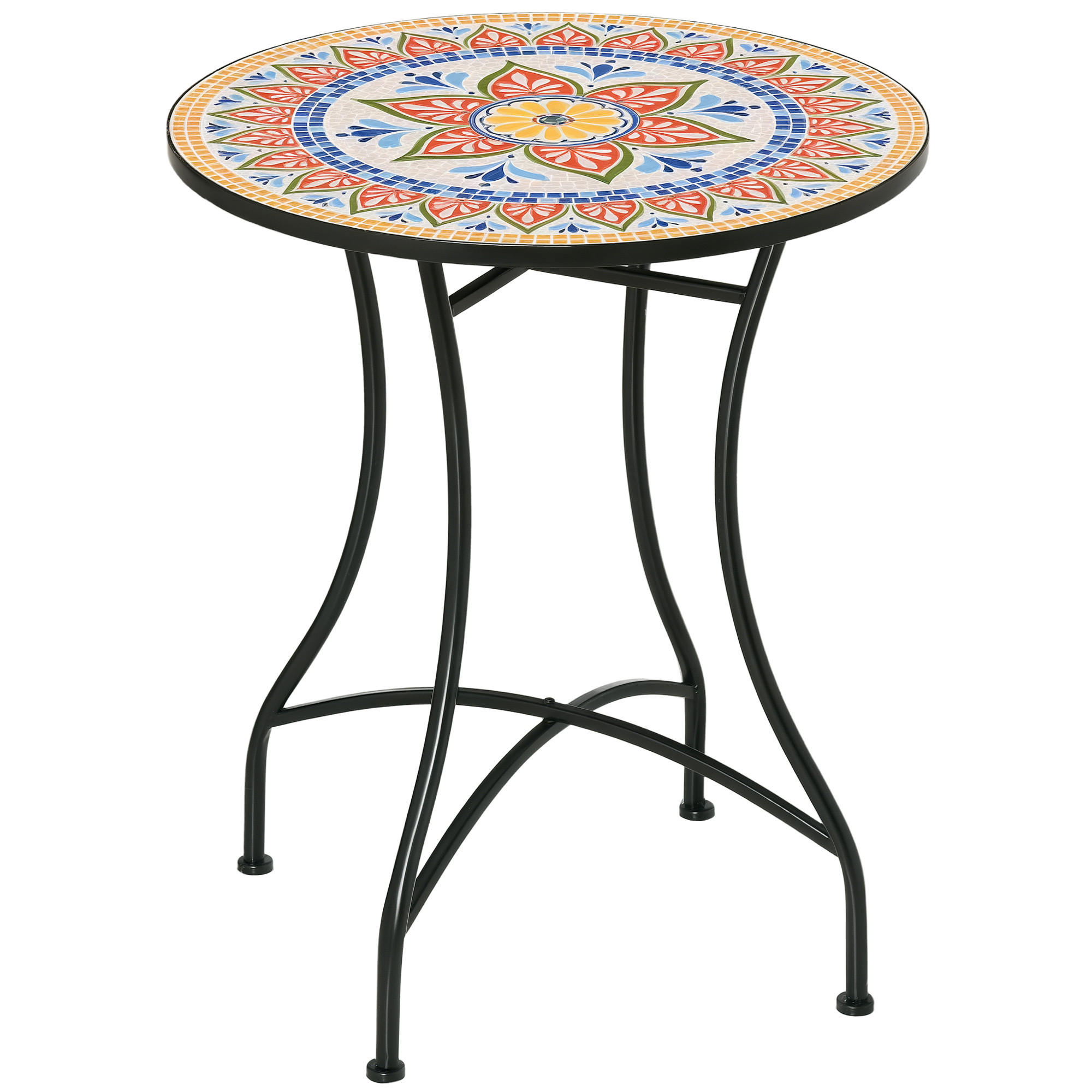 GARTENTISCH DE-07304 rund mit Mosaik-Tischplatte Rot/Blau/Weiß - Blau/Rot, Keramik/Metall (60/60/71cm) - ComfortXL