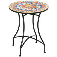 GARTENTISCH DE-07304 rund mit Mosaik-Tischplatte Rot/Blau/Weiß - Blau/Rot, Keramik/Metall (60/60/71cm) - ComfortXL