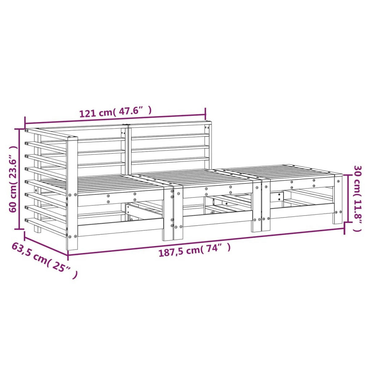 GARTEN-LOUNGE-SET 3-teilig Massivholz Kiefer - Braun, Holz - vidaXL