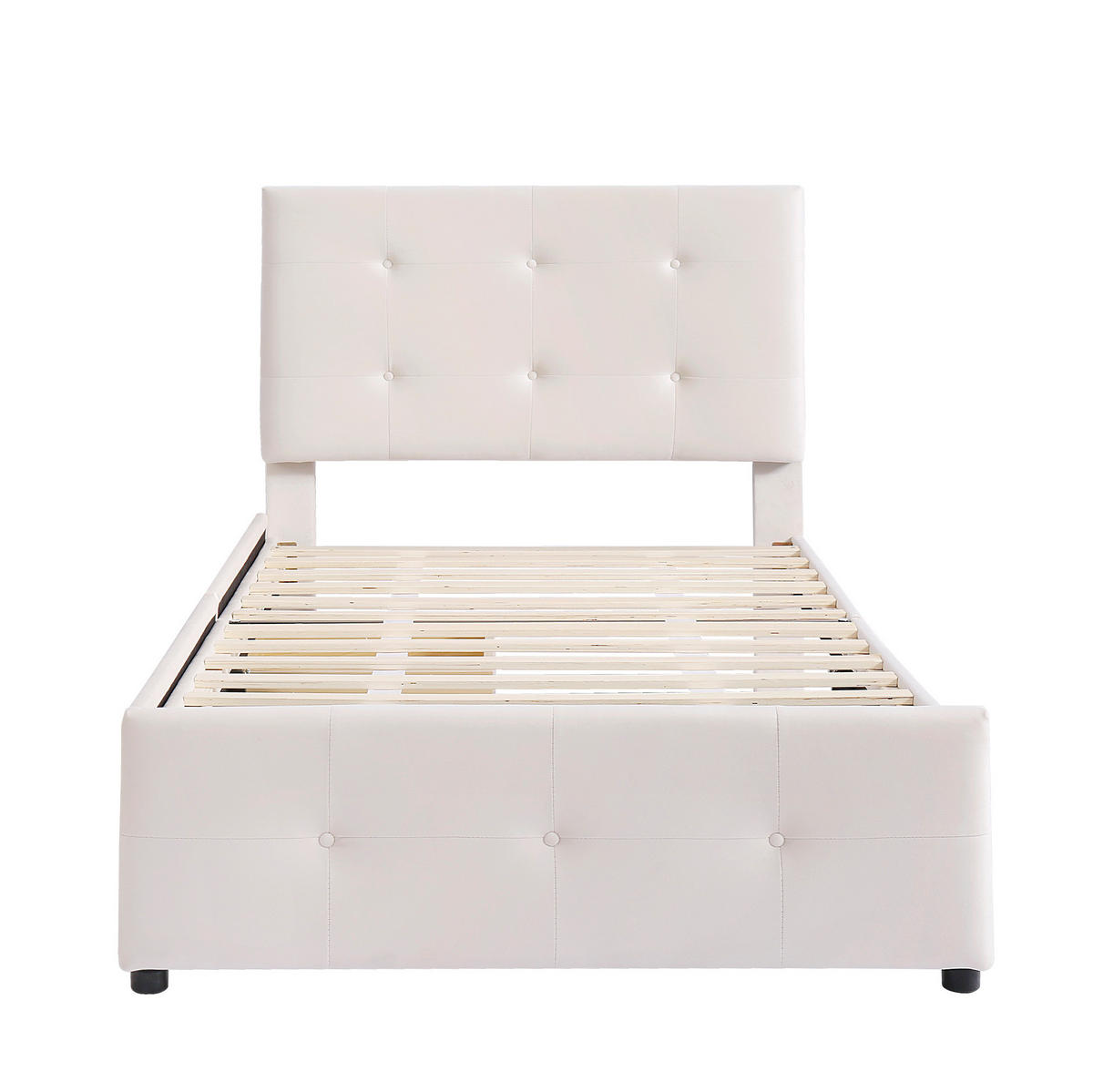 KINDEREINZELBETTEN aus Samtstoff 90x200 cm in Beige mit Schublade & Lattenrost - Beige, Textil (90/200cm) - Modfu