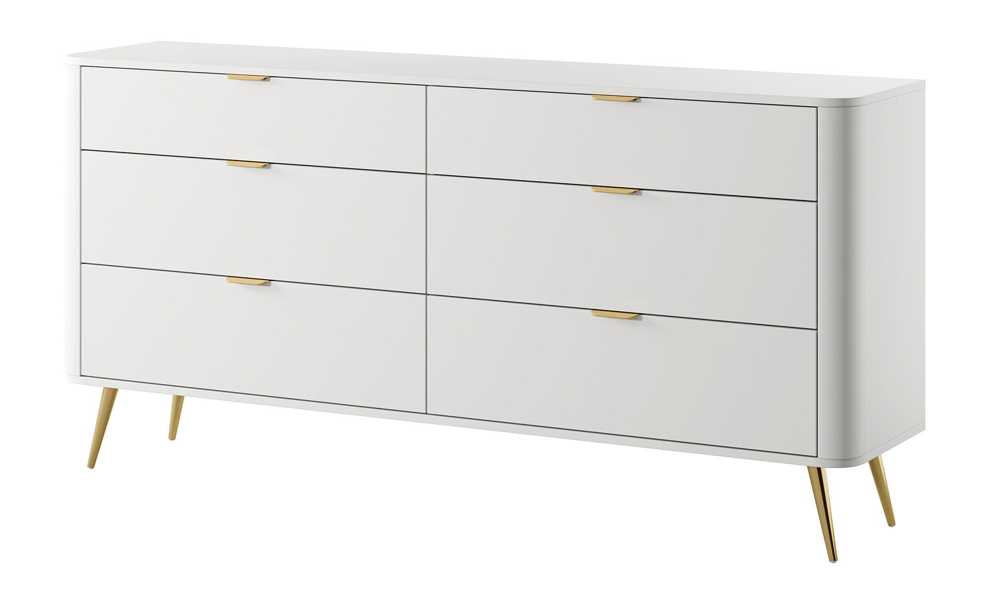 KOMMODE Oval Weiß 172 cm - Goldfarben/Weiß, Holzwerkstoff/Metall (172/84/38cm) - Selsey