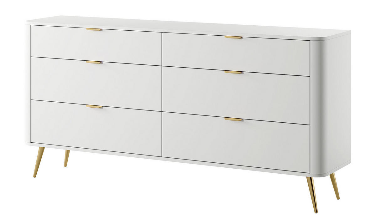 KOMMODE Oval Weiß 172 cm - Goldfarben/Weiß, Holzwerkstoff/Metall (172/84/38cm) - Selsey