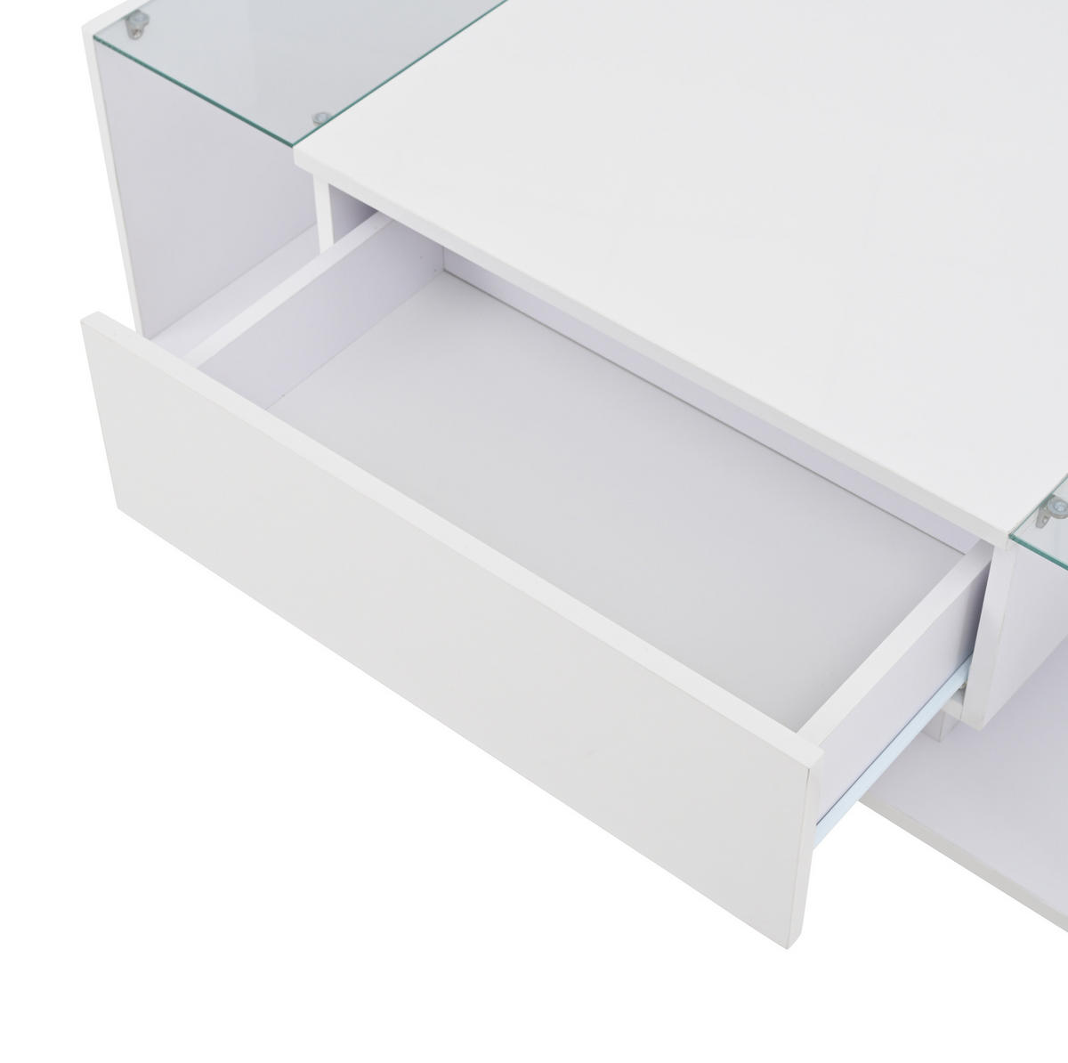 COUCHTISCH 100/50 cm mit Schublade, LED-Beleuchtung und gehärtetem Glas - Weiß, Holzwerkstoff (100/50/31cm) - BEAOK