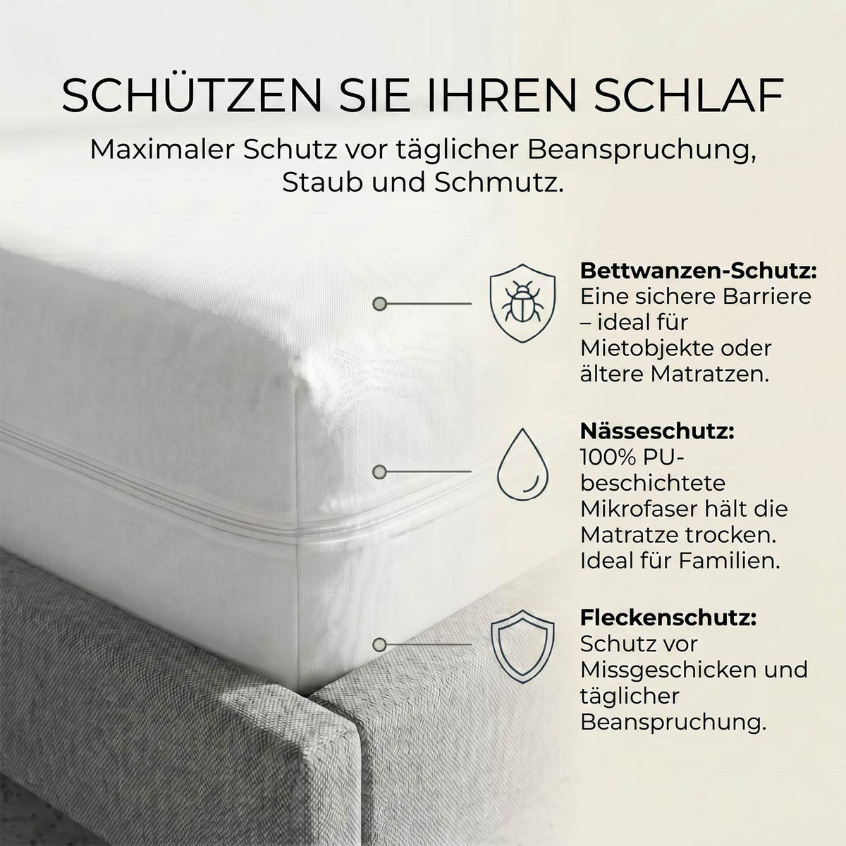 MATRATZENSCHONER wasserdicht extra hoch mit Reißverschluss 150/200 cm - Weiß, Textil - Homescapes