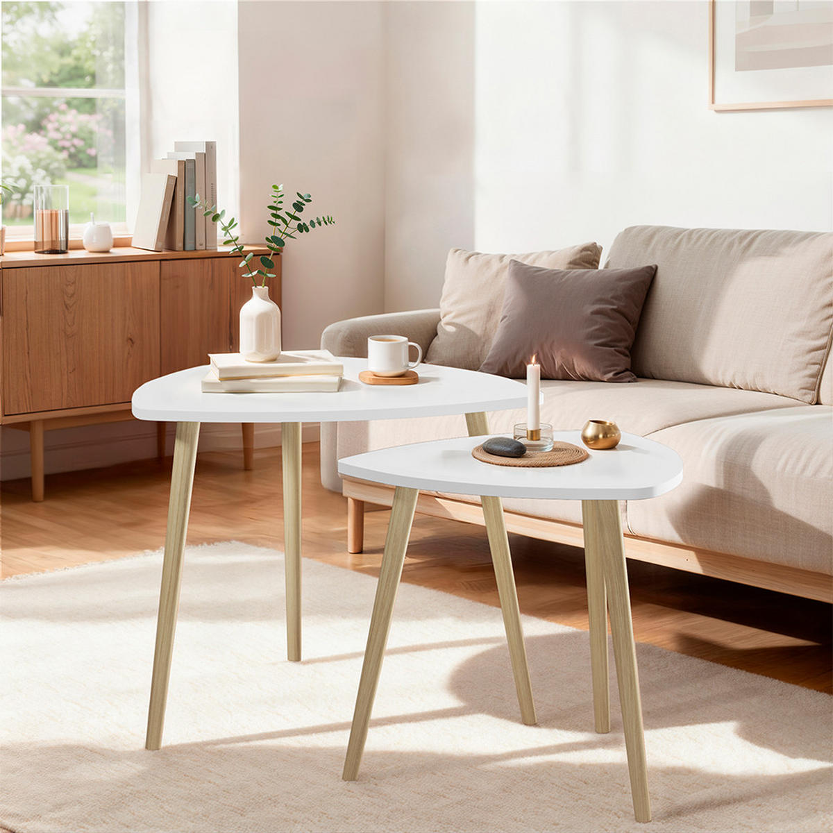 COUCHTISCH Twino Weiß/Sonoma 60 x 50 cm 2er Set - Weiß, Holzwerkstoff (60/60/50cm) - Vicco