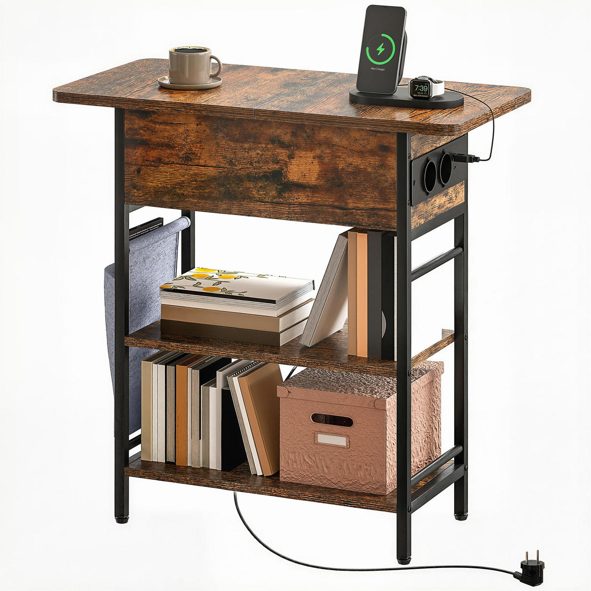 BEISTELLTISCH DE-15796 mit Ladestation & Aufbewahrungstasche Rostbraun - Braun, Holzwerkstoff (60/29.8/58.5cm) - ComfortXL
