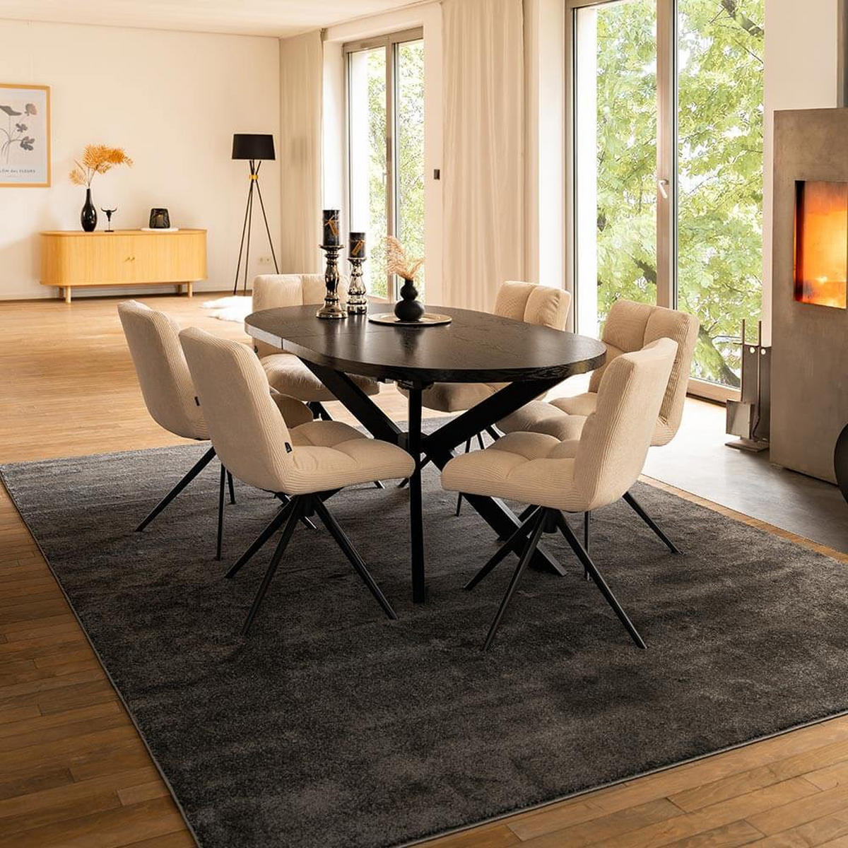 ESSTISCH Oval Ausziehbar AVENTI inkl. Sternfuß - 160-200 x 100 cm Dark Oak - Schwarz, Holz (160/100/4cm) - Home Deluxe