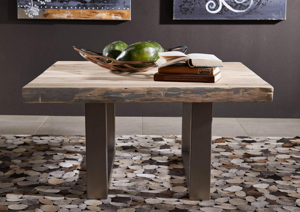 COUCHTISCH Akazie 90x90x45 Natural Stone lackiert FREEFORM #122 - Beige, Holz (90/90/45cm) - Massivmoebel24