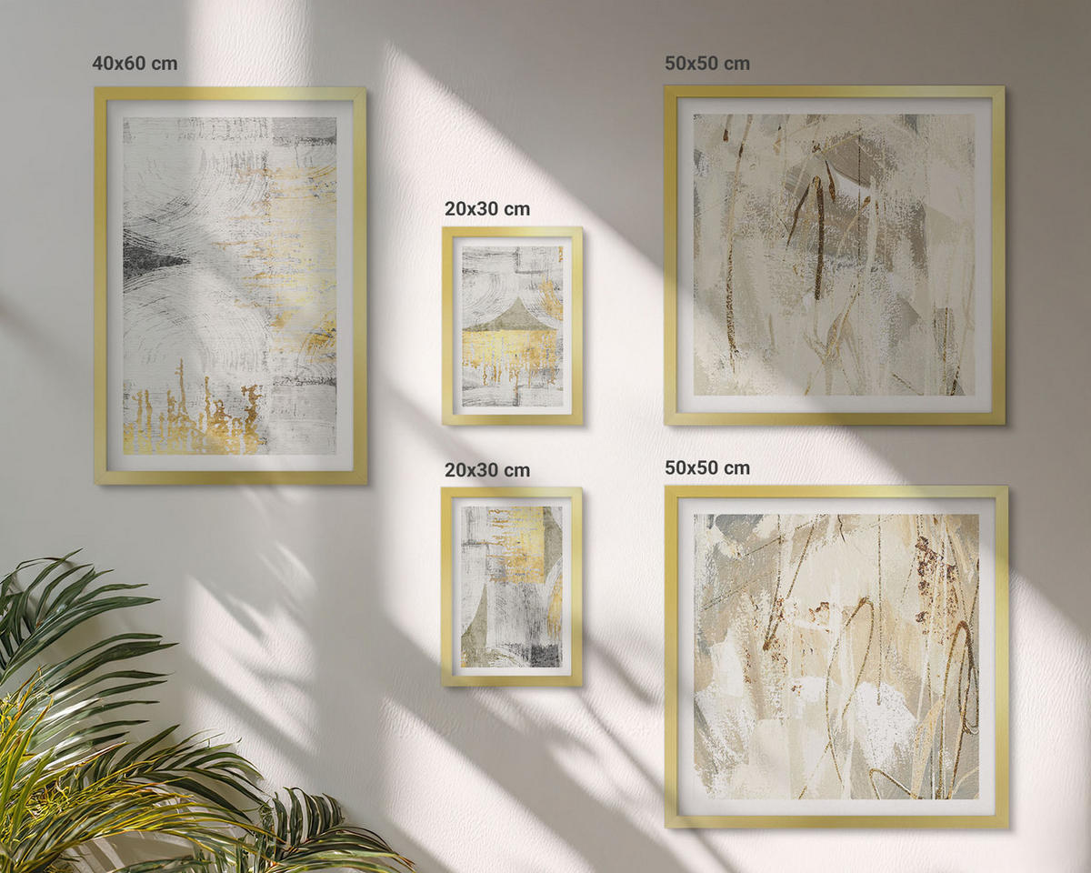 BILDER SET 5er Set - 50x50 cm & 20x30 cm & 40x60 cm Goldrahmen - Abstrakte minimalistische Muster - Goldfarben, Kunststoff (40/60cm) - TULUP