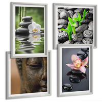 BILDER SET 4er Set - 50x50 cm & 40x60 cm Silberner Rahmen - Friedliche Zen-Blumen-Buddha-Komposition - Silberfarben, Kunststoff (50/50cm) - TULUP