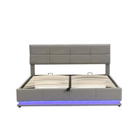 ČALÚNENÁ posteľ z PU kože 180x200 cm cementovo sivá s LED osvetlením a hydraulickým úložným priestorom - sivá, plast (180/200cm) - Modfu