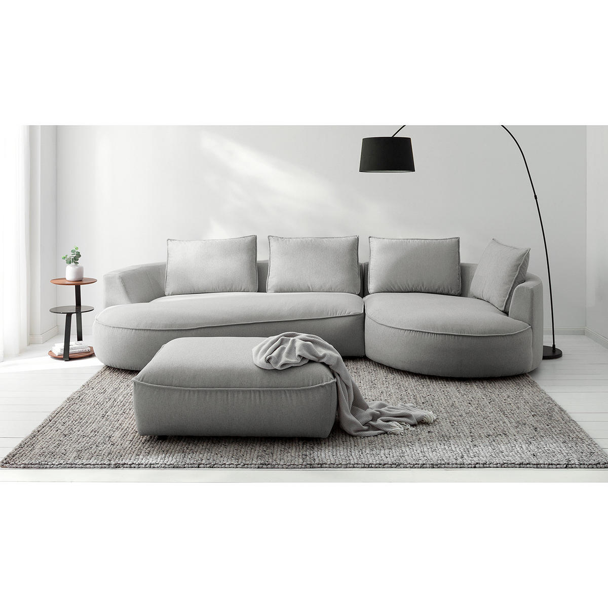 BIGSOFA - Hellgrau, Kunststoff/Textil (322/82/154cm) - home24