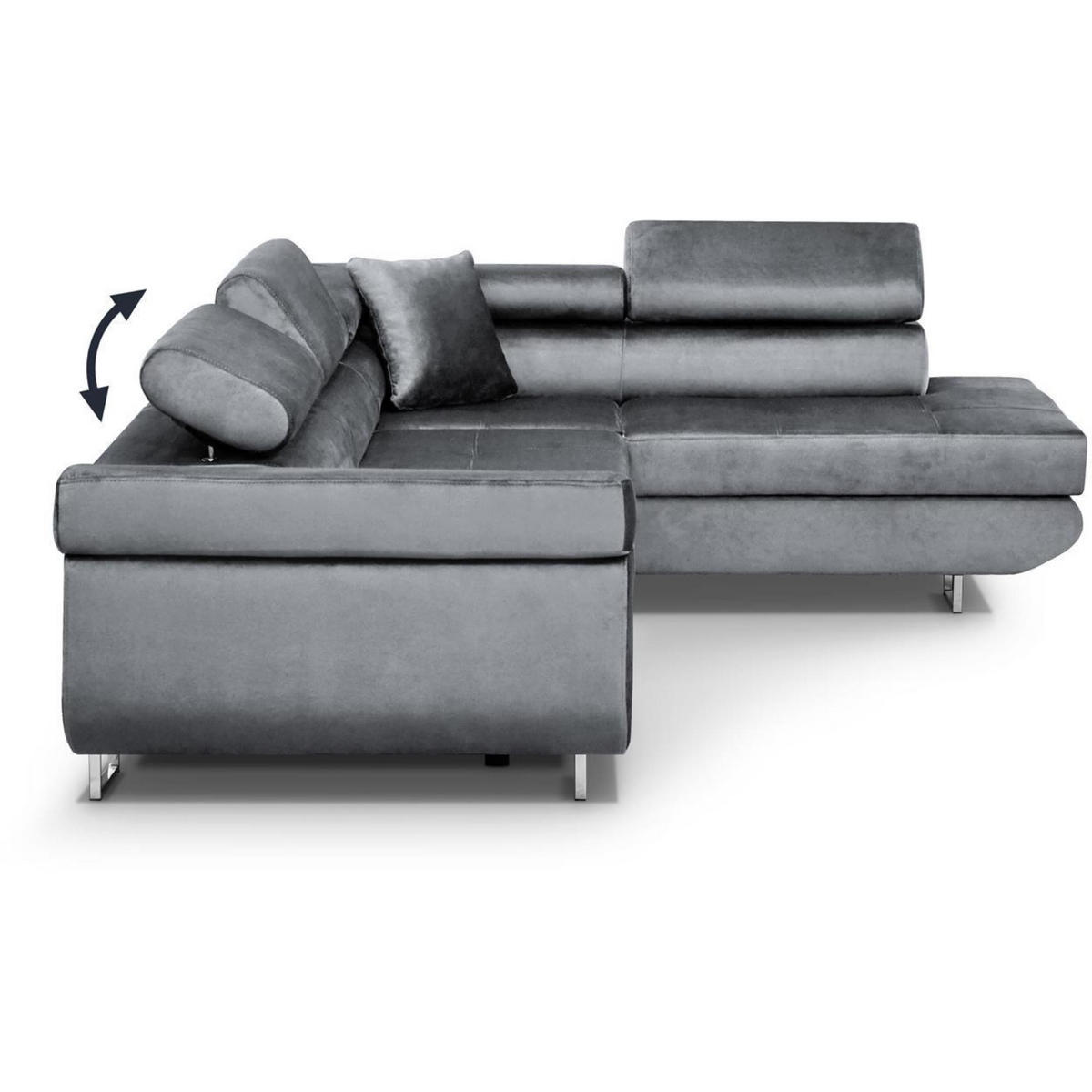 ECKSCHLAFSOFA Vild verstellbaren Kopfstützen, Hellgrau, rechts - Chromfarben/Hellgrau, Textil (275/203cm) - Beautysofa