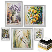 WANDBILDER 5er Set - 50x50 cm & 20x30 cm & 40x60 cm Silberner Rahmen - Lavendelblüten und Architektur - Silberfarben, Kunststoff (40/60cm) - ArtPrintCave