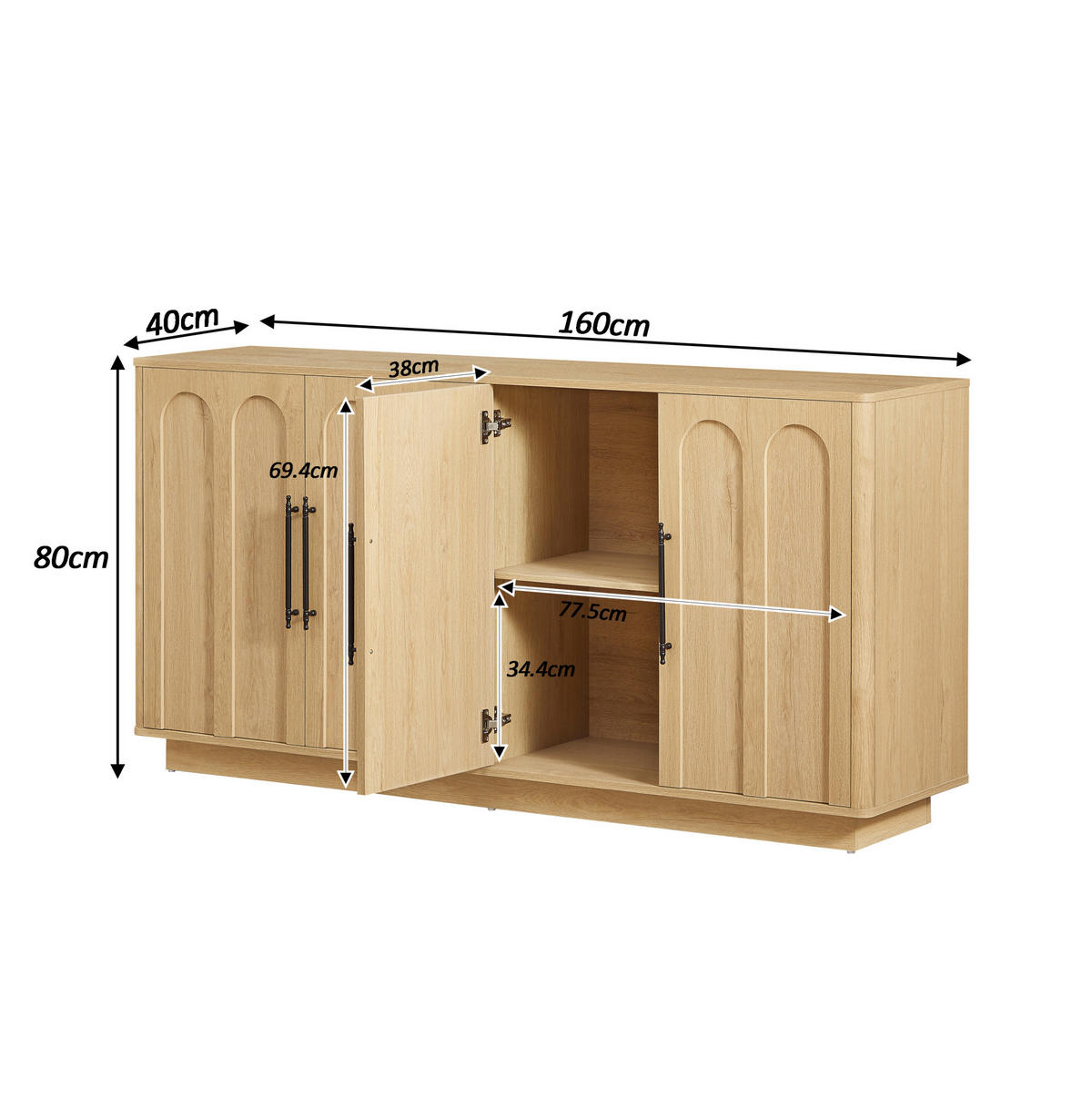 KOMODA 160/40/80 cm boje hrasta od MDF-a s tihim zatvaranjem i zaštitom od prevrtanja - boje hrasta, drvni materijal (160/80/40cm) - OKWISH
