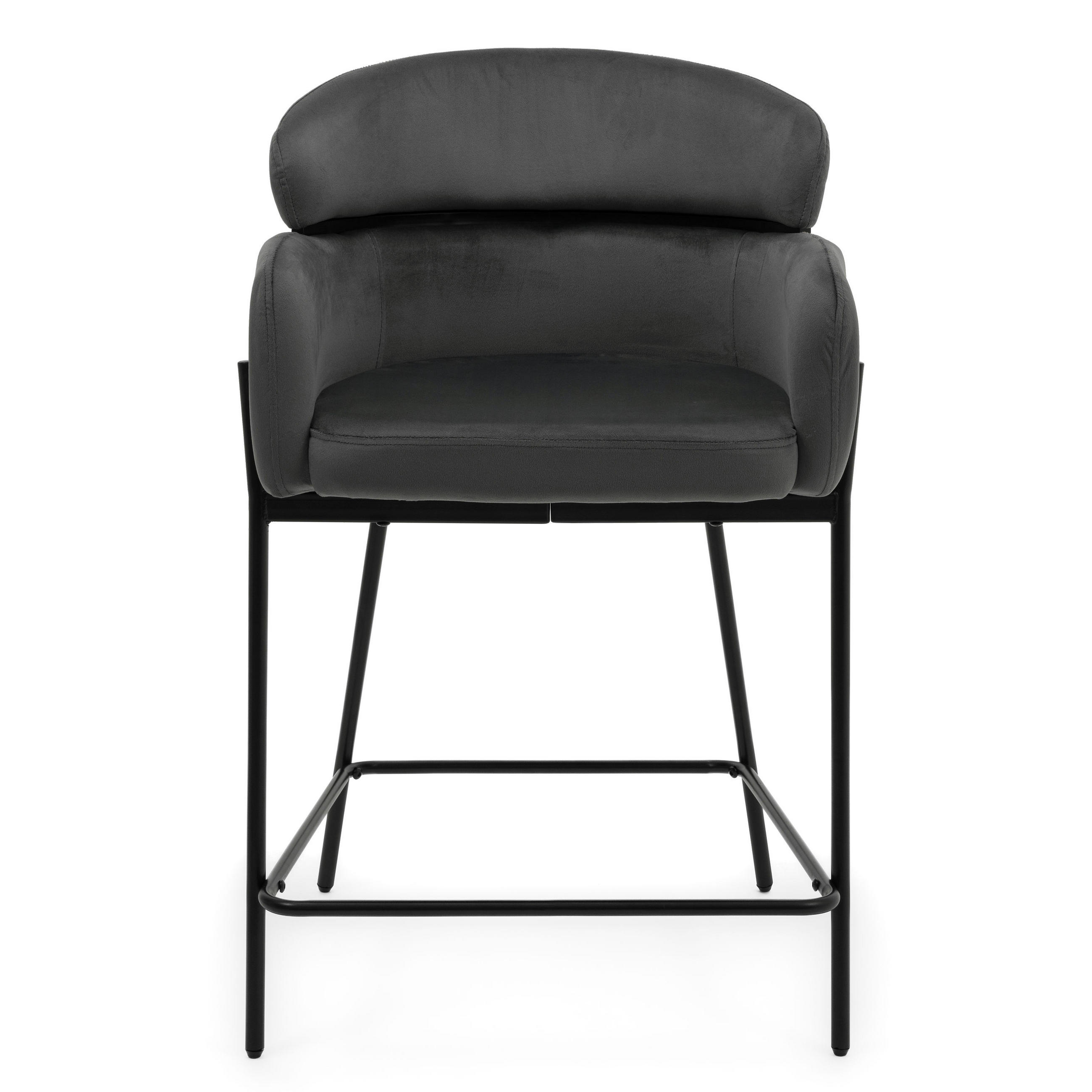 BARHOCKER BOLZANO gepolsterter mit Steppung - grau - Samt Velour - Schwarz/Grau, Textil/Metall (60/99/55cm) - NEW HOME