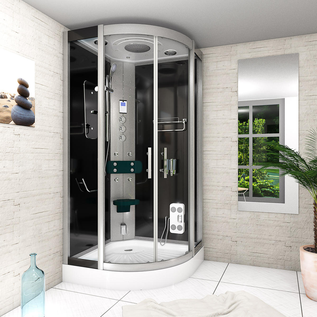 DAMPFDUSCHE Dusche D46-23T3-EC sw 100x100 - Schwarz, Glas/Kunststoff (100/100/215cm) - AcquaVapore by Sandra Jentho