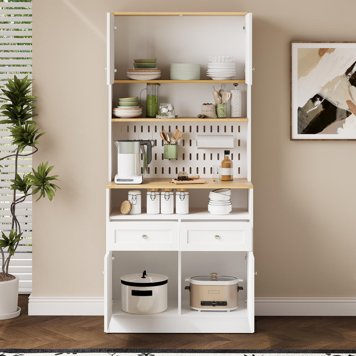 SIDEBOARD 2 Schubladen 4 Türen Weiß Silbergriffe Stauraum - Weiß, Holzwerkstoff (40/175/80cm) - FLIEKS