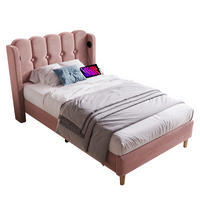 POLSTERBETT 90/200 cm Rosa aus Samt mit Matratze und USB- und Type-C-Anschlüssen - Rosa, Textil (90/200cm) - Flora Grace